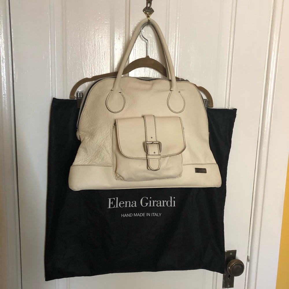 Elena Girardi large pebbled white leather bag